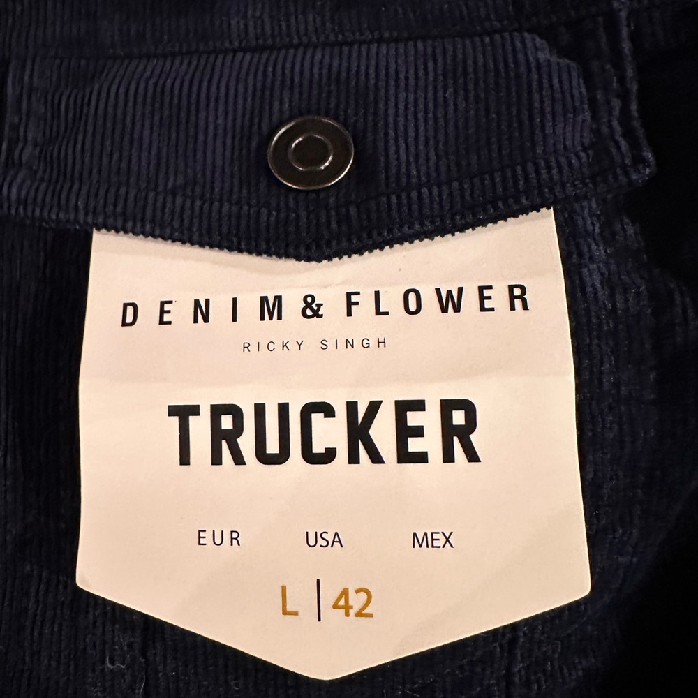 Denim and Flower Navy Corduroy Jacket with Sherpa Collar - Picture 7 of 9